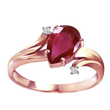 Galaxy Gold 1.51 ct 14k Solid Rose Gold Ring Diamonds Pear-Shaped Ruby – Size 7