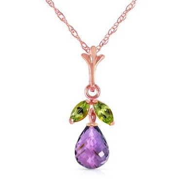 Galaxy Gold 1.7 Carat 14k 18″ Solid Rose Gold Necklace with Natural Amethyst and Peridot Pendant