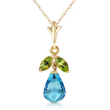 Galaxy Gold 1.7 Carat 14k 22″ Solid Gold Necklace with Natural Blue Topaz and Peridot Pendant