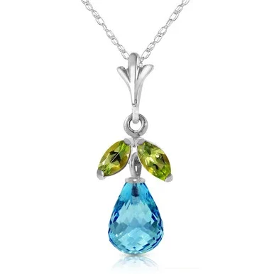 Galaxy Gold 1.7 Carat 14k 22″ Solid White Gold Necklace with Natural Blue Topaz and Peridot Pendant