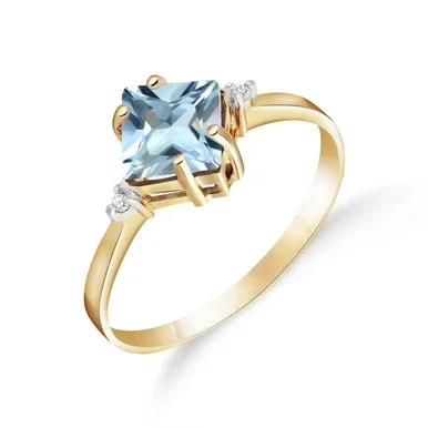 Galaxy Gold 1.77 Carat 14k Solid Gold Ring with Natural Diamonds and Aquamarine – Size 7.5