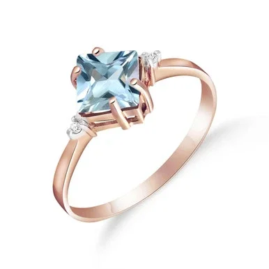 Galaxy Gold 1.77 Carat 14k Solid Rose Gold Ring with Natural Diamonds and Aquamarine – Size 8