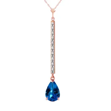 Galaxy Gold 1.8 Carat 14k 20″ Solid Rose Gold Necklace with Natural Diamonds and Blue Topaz Pendant