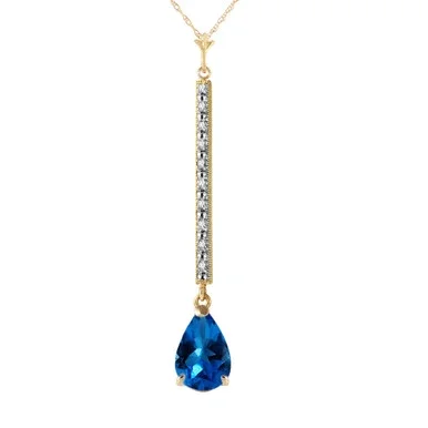 Galaxy Gold 1.8 Carat 14k 22″ Solid Gold Necklace with Natural Diamonds and Blue Topaz Pendant