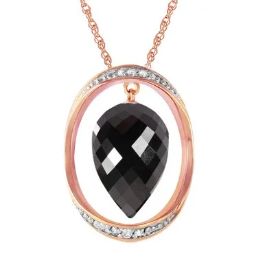 Galaxy Gold 12.35 CT. 14k 20″ Rose Gold Necklace with Diamonds and Briolette Pointy Drop Black Spinel
