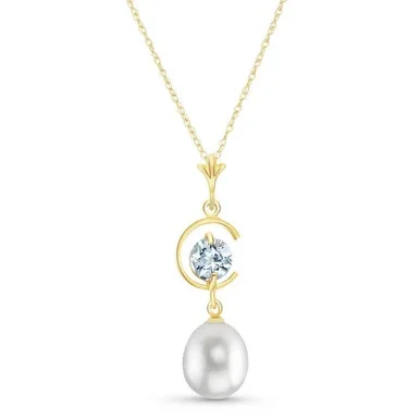 Galaxy Gold 14k 18″ Yellow Gold Necklace with Natural Pearl and Aquamarine