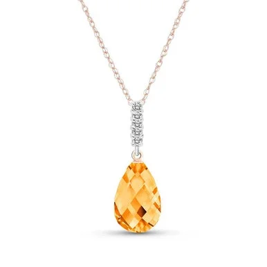 Galaxy Gold 14k 20″ Rose Gold Necklace with Diamond and Briolette Drop Citrine