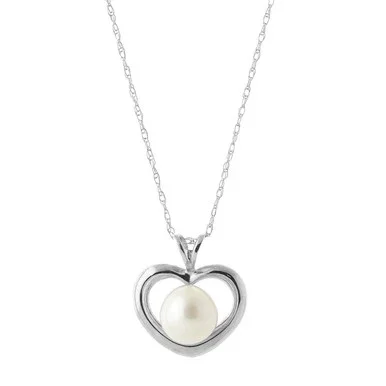 Galaxy Gold 14k 20″ White Gold Open Heart Genuine Pearl Pendant Necklace
