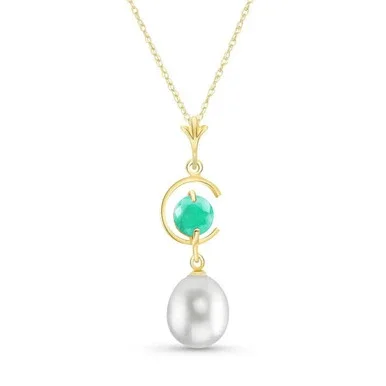 Galaxy Gold 14k 20″ Yellow Gold Necklace with Natural Pearl and Emerald