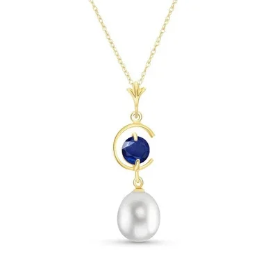 Galaxy Gold 14k 20″ Yellow Gold Necklace with Natural Pearl and Sapphire