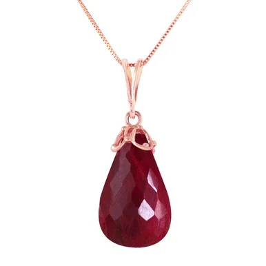 Galaxy Gold 14k.8 CTW 14k 18″ Solid Rose Gold Necklace Briolette Dyed Ruby Pendant