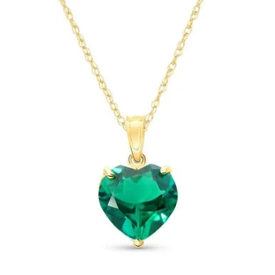 Galaxy Gold 14K Solid Yellow Gold Necklace With Heart Shape 2.75 ctw High Polished Genuine Emerald – Grade AAA (Yellow Gold 24 Inch)