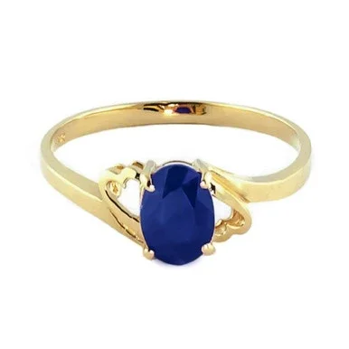 Galaxy Gold 14k Solid Yellow Gold Ring with Natural Oval-shaped Natural Sapphire – Size 6.5