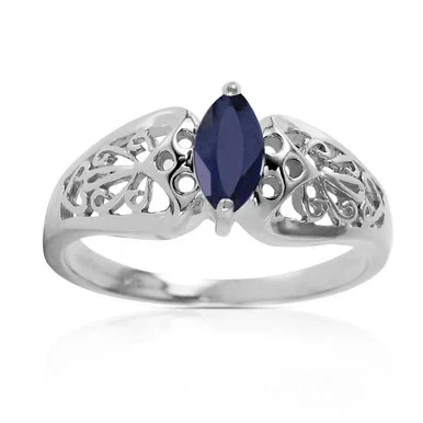 Galaxy Gold 14k White Gold Filigree Ring with Natural Marquis-shaped Sapphire – Size 6