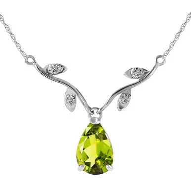 Galaxy Gold 14k White Gold Genuine Diamonds & pear-shaped Natural Peridot Drop Necklace