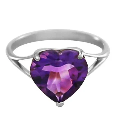 Galaxy Gold 14k White Gold Ring with Natural 10mm Heart-shaped Amethyst – Size 8