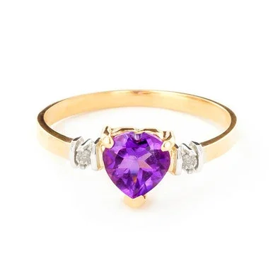 Galaxy Gold 14k Yellow Gold Ring with Genuine Diamonds and Natural Heart-shaped Purple Amethyst – Size 6.5