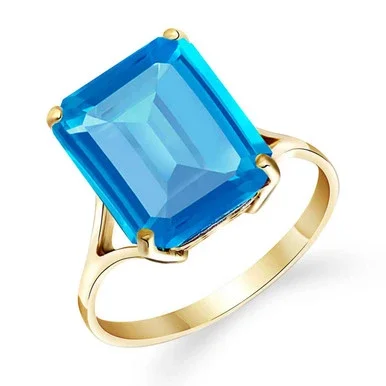 Galaxy Gold 14k Yellow Gold Ring with Natural Octagon-shaped Blue Topaz – Size 10.5