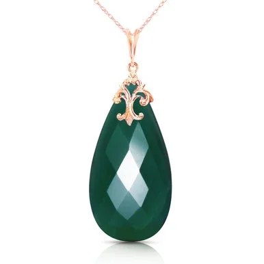 Galaxy Gold 14k14″ Rose Gold Necklace with Briolette 31×16 mm Deep Green Chalcedony