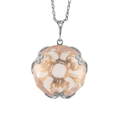 Galaxy Gold 14k14″ White Gold Necklace with Checkerboard Cut Round Quartz Rose