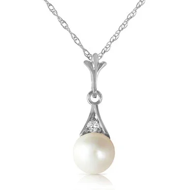 Galaxy Gold 14k14″ White Gold Necklace with Diamond and Freshwater-cultured Pearl