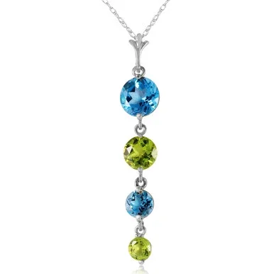 Galaxy Gold 14k14″ White Gold Necklace with Natural Blue Topaz and Peridots