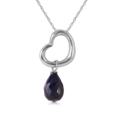 Galaxy Gold 14k14″ White Gold Open Heart with Genuine Sapphire Drop Pendant Necklace