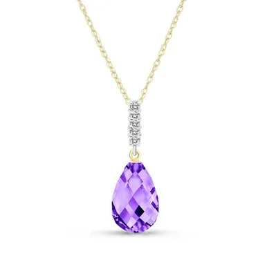 Galaxy Gold 14k14 Yellow Gold Necklace with Diamond and Briolette Drop Amethyst