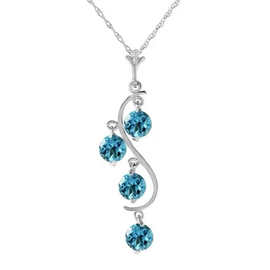 Galaxy Gold 2.25 Carat 14k 18″ Solid White Gold Necklace with Round-shaped Natural Blue Topaz Pendant