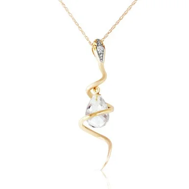 Galaxy Gold 2.28 CT. 14k 16″ Yellow Gold Snake Necklace with Dangling Briolette White Topaz and Diamond
