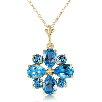 Galaxy Gold 2.43 Carat 14k 16″ Solid Gold Necklace with Natural Blue Topaz Pendant