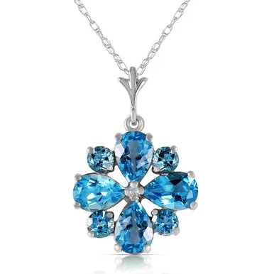 Galaxy Gold 2.43 Carat 14k 16″ Solid White Gold Necklace with Natural Blue Topaz Pendant