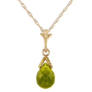 Galaxy Gold 2.5 Carat 14k 16″ Solid Gold Necklace with Natural Briolette Peridot Pendant