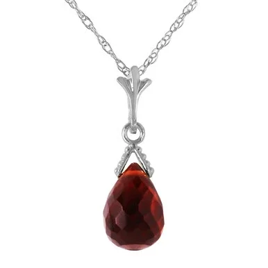 Galaxy Gold 2.5 Carat 14k 24″ Solid White Gold Necklace with Natural Briolette Garnet Pendant