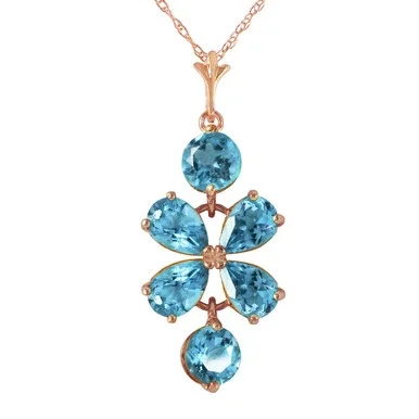 Galaxy Gold 3.15 CTW 14k 24″ Solid Rose Gold Necklace with Natural Blue Topaz Flower Pendant