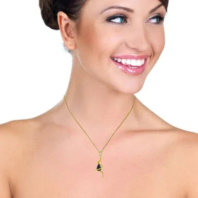 Galaxy Gold 3.33 CT. 14k14″ Yellow Gold Snake Necklace with Dangling Briolette Dyed Sapphire and Diamond