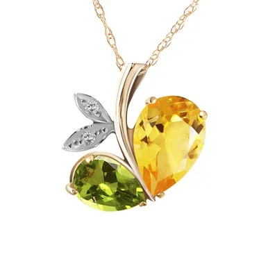 Galaxy Gold 4.06 CTW 14k 20″ Solid Gold Modern Heart Necklace Combination of Natural Citrine, Peridot and Diamonds