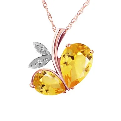 Galaxy Gold 4.06 CTW 14k14″ Solid Rose Gold Modern Heart Necklace with Natural Diamonds and Citrines