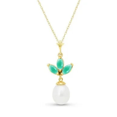 Galaxy Gold 4.75 CTW 14k14″ Solid Gold Necklace with Freshwater-cultured Pearl and Natural Emeralds