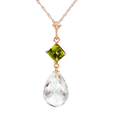 Galaxy Gold 5.5 Carat 14k 20″ Solid Rose Gold Necklace with Natural Peridot and Natural Rose Topaz Pendant