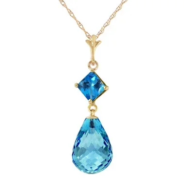 Galaxy Gold 5.5 Carat 14k14″ Solid Gold Necklace with Natural Blue Topaz Pendant