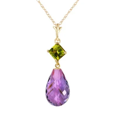 Galaxy Gold 5.5 Carat 14k14″ Solid Gold Necklace with Natural Peridot and Natural Amethyst Pendant