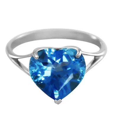 Galaxy Gold 6.3 Carat 14k Solid White Gold Ring with Natural 10mm Heart-shaped Blue Topaz – Size 5.5