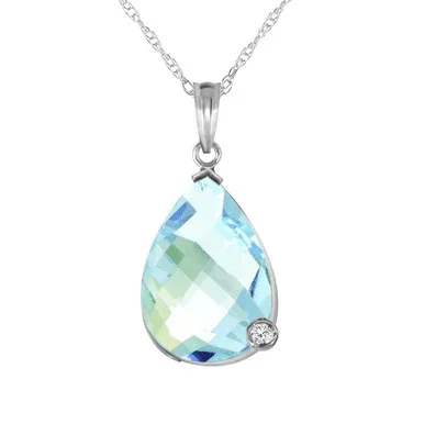 Galaxy Gold 6.54 Carat 14k 24″ Solid White Gold Necklace with Natural Briolette Checkerboard Cut Blue Topaz and Diamond Pendant