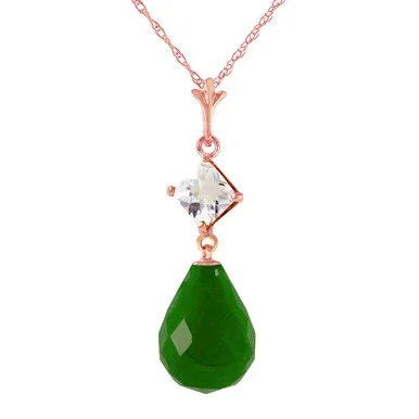 Galaxy Gold 9.3 CTW 14k 16″ Solid Rose Gold Necklace with Dyed Briolette Emerald and Natural White Topaz Pendant