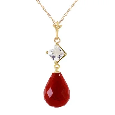 Galaxy Gold 9.3 CTW 14k 22″ Solid Gold Necklace Dyed Briolette Ruby White Topaz Pendant