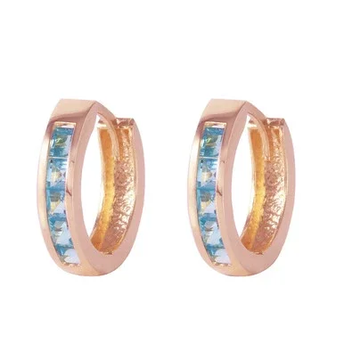 Galaxy Gold Genuine 14k Solid Rose Gold Hoop Huie Earrings with Stunning 1.2 Carat Natural Blue Topaz