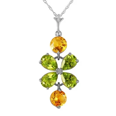 Genuine 14k Solid White Gold Necklace with 3.15 CTW Natural Peridot and Citrine Flower Pendant – 1568W_22