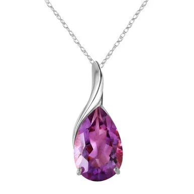 Genuine 14k Solid White Gold Necklace with Gorgeous 5 Carat (CTW) Natural Pear-Shaped Amethyst – 1626W_22