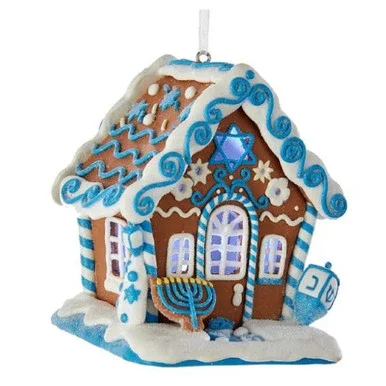 Gingerbread LED Hanukkah House Ornament D3017